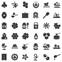 Bee And Honey Icons. Black Scribble Design. Vector Illustration.
