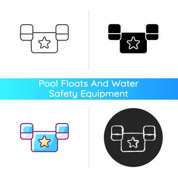 Puddle jumper icon. Keeping child safe in swimming pool and sea. Equipment for young swimmers. Outdoor water activities. Life jacket. Linear black and RGB color styles. Isolated vector illustrations