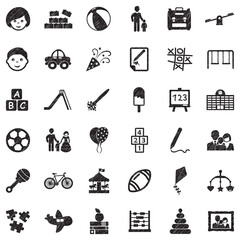 Kids Icons. Black Scribble Design. Vector Illustration.