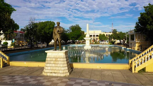 Plaza Salcedo, Dancing Fountain, at Vigan City, Philippines. City landscape in sunny weather.