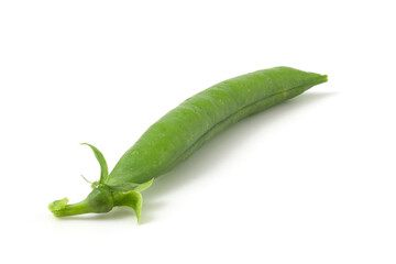 Isolated green pea pod. Vegetarian legumes on a white background.