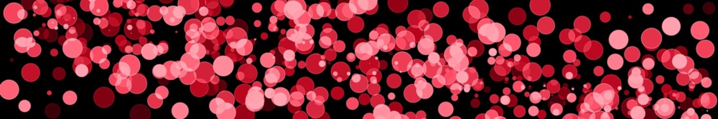 abstract holiday background with red blurred bokeh on black background panoramic view with red and pink circles