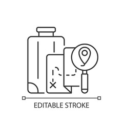 DIY travel linear icon. Plan trip destination for vacation journey. Tourism industry category. Thin line customizable illustration. Contour symbol. Vector isolated outline drawing. Editable stroke