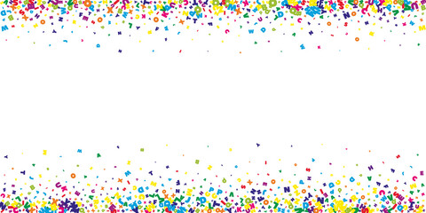 Falling letters of English language. Vivid flying words of Latin alphabet. Foreign languages study concept. Pretty back to school banner on white background.
