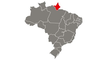 Amapa federative unit blinking red highlighted in map of Brazil