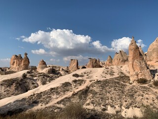 Fototapeta premium Strange rock formations, such as camel-like features, are located at Cappadocia Tukey.