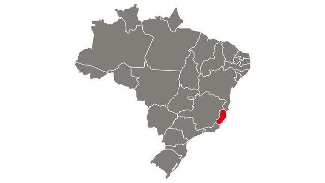 Espirito Santo federative unit blinking red highlighted in map of Brazil