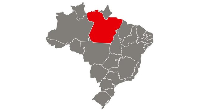 Para federative unit blinking red highlighted in map of Brazil