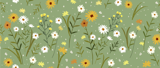 Floral abstract seamless pattern. Vector hand drawn textures for printing on fabric, paper, cover, interior decor. Design for banner, poster, card, invitation and scrapbook.