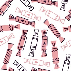 doodle seamless pattern with colorful sweets. contour of sweets of different colors. design of fabric, packaging, background. vector illustration isolated on white background