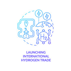 Launching international hydrogen trade concept icon. Hydrogen promotion tip abstract idea thin line illustration. Shipping routes. Reducing carbon emissions. Vector isolated outline color drawing