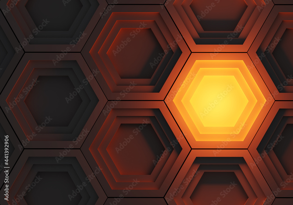 Poster hexagons background. large size technology background. brown hexagons background. technological text