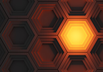 Hexagons background. Large size technology background. Brown hexagons background. Technological texture. Indented hexagon pattern. Simple geometric pattern. Texture pattern. 3d rendering