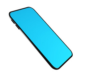 Mock-up smart phone blue screen. Smartphone display front view on white background. Smartphone design with screen up. Realistic smartphone design with blank screen. Phone 3d rendering.