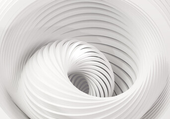 Curl background. Abstraction with wriggling lines. Abstract geometry. Curl background in white. White background with curl tunnel. Pattern is geometric. Texture architectural. 3D image