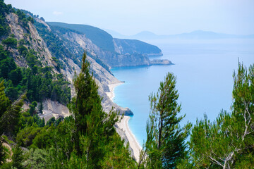 Fototapeta na wymiar Scenic landscape view of Egremni coast at Lefkada Island