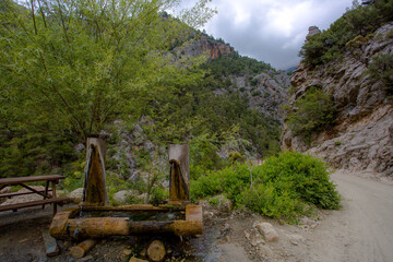 Fototapeta premium Travel through the Goyniuk Canyon. Beautiful places in Turkey. Mountain river and rocks in Kemer.