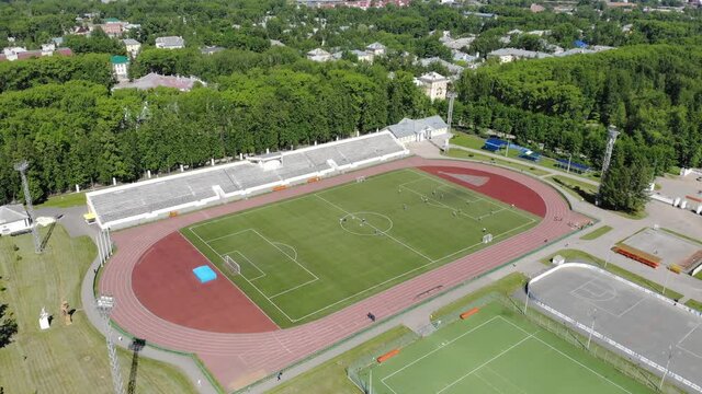 Aerial view of the football stadium (Glazov, Udmurtia, Russia)