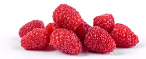 Ripe raspberries with raspberry leaf isolated on a white background