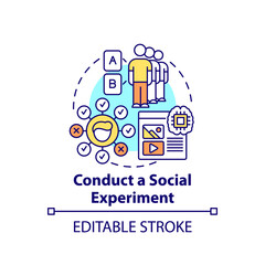 Conduct social experiments concept icon. Viral content method abstract idea thin line illustration. Implementing real-life experiments. Vector isolated outline color drawing. Editable stroke