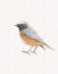 Common redstart bird graphic illustration hand painted