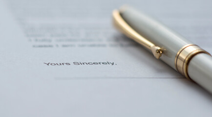 Fototapeta premium Pen over a letter . Letter to be signed . pen on paper 