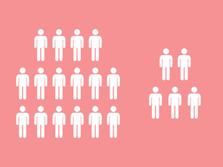 Large and small groups of people graphic. Minority and majority people groups symbol. Two ethnic groups different by size. Vector. - obrazy, fototapety, plakaty
