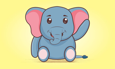 vector illustration of cartoon kawaii elephant waving