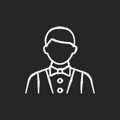 Waiter and barman chalk white icon on dark background. Serving foods in restaurants and dining rooms. Making meals for passengers during vacation. Isolated vector chalkboard illustration on black