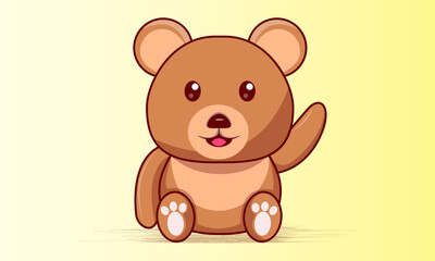 vector illustration of cartoon kawaii bear waving