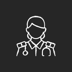 Cruise ship nurse chalk white icon on dark background. Medical help for customers. Health care during traveling. Passengers treatment plan. Isolated vector chalkboard illustration on black