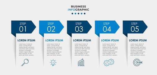 Vector Infographic design business template with icons and 5 options or steps. Can be used for process diagram, presentations, workflow layout, banner, flow chart, info graph