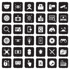 Surveillance Icons. Grunge Black Flat Design. Vector Illustration.