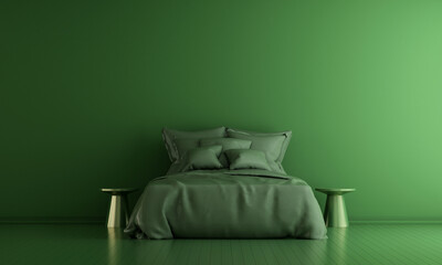 Modern decor and bedroom interior and furniture mock up and green wall texture background