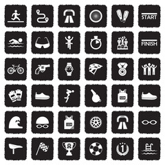 Triathlon Icons. Grunge Black Flat Design. Vector Illustration.