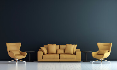 Modern decor and living room interior and furniture mock up and blue wall texture background