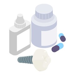Dental implant icon isometric vector. Tooth implantation. Dentistry medicine pill