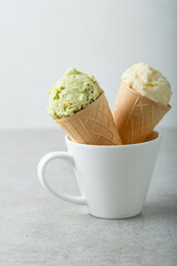 Close up of  ice cream in cones
