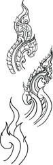 Thai wave design Japanese tyle.Japanese wave dawn from Line Thai style.Thai water wave isolate on white background.water splash design for tattoo.