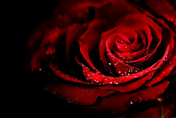 red rose with water drops macro close up 