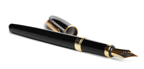 Beautiful fountain pen with ornate nib isolated on white