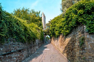 Tower of the city walls in Piran at the Adriatic Sea in Slovenia.