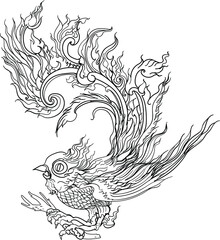 Thai wave design Japanese tyle.Japanese wave dawn from Line Thai style.Thai water wave isolate on white background.water splash design for tattoo.