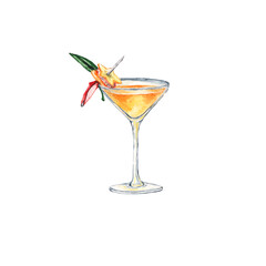 glass cocktail in an elegant cup isolated on white background. continuous line drawing doodle minimalist design. the spirit of 1957