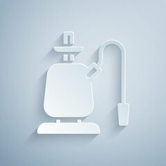 Paper cut Hookah icon isolated on grey background. Paper art style. Vector