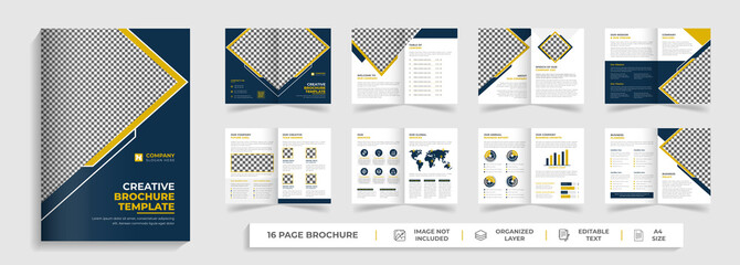 Corporate modern bi fold brochure template and company profile with yellow and black creative abstract shapes annual report design ,Multipurpose editable proposal template - obrazy, fototapety, plakaty