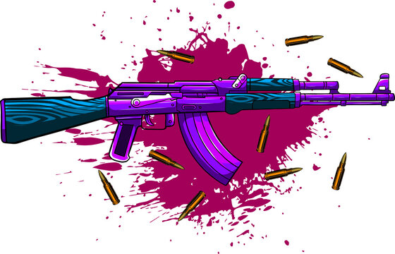 vector illustration of Ak-47, bullets and blood