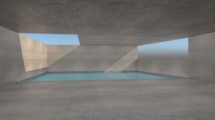Concrete Outdoor pool Rectangle with Perforated Ceiling Rectangle with Perforated Wall 3D image