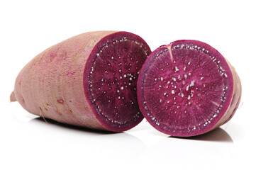 Purple Colored Sweet Potatoes on White background
