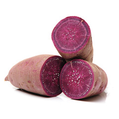Purple Colored Sweet Potatoes on White background